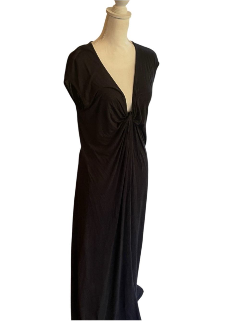 Free People Beach Marina Linen Blend Maxi Dress Size XS Twist Front Black - Picture 6 of 10